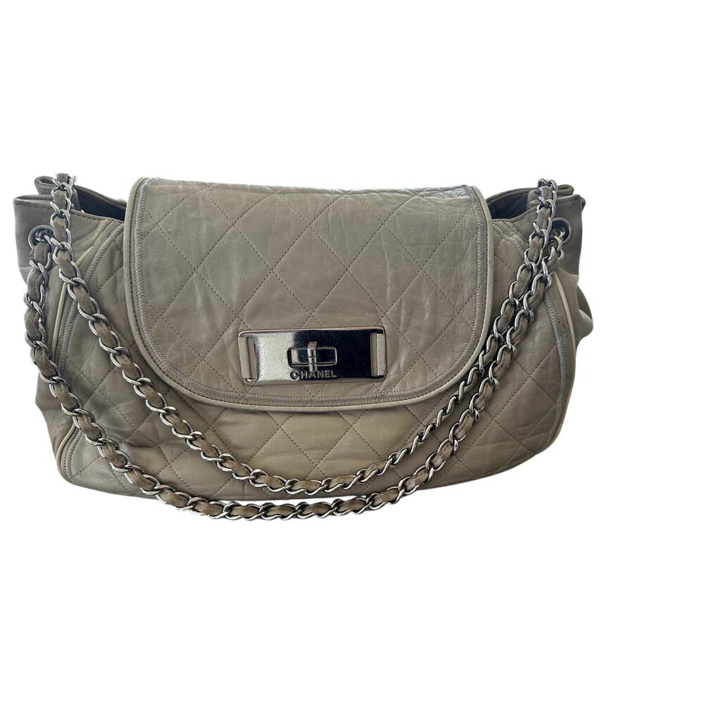 Authentic Chanel Quilted Calfskin Tote – Beige / Silver Hardware